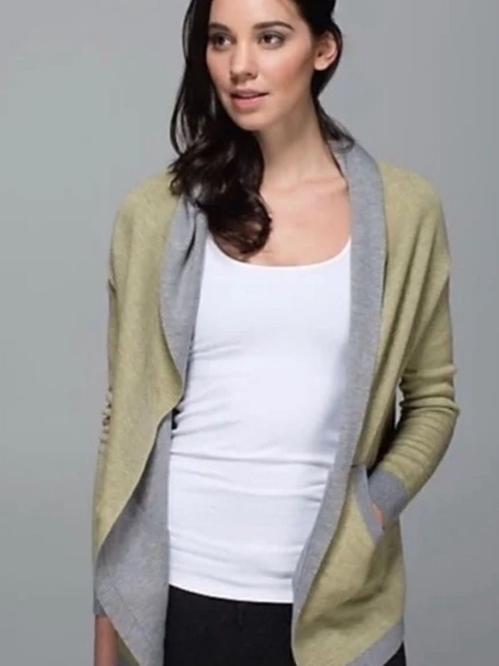 Lululemon cabin yogi reversible gray / green open cardigan sweater size 4